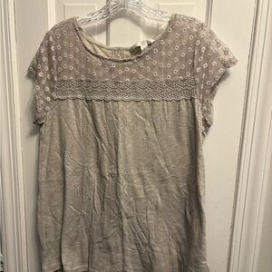 Women's Gray Lace Trim Top